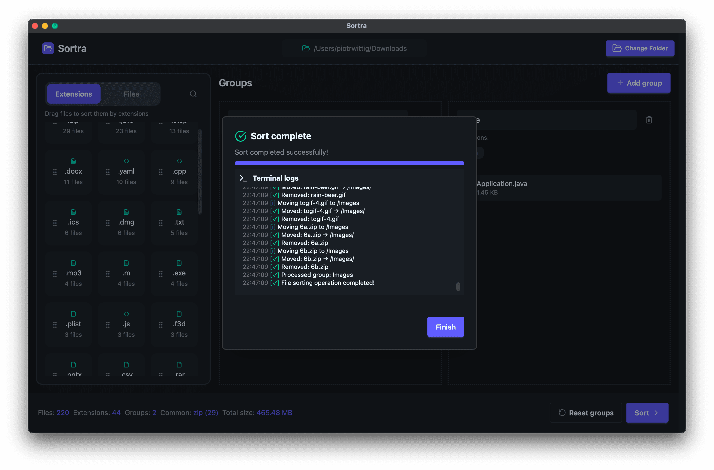 Screenshot of the app